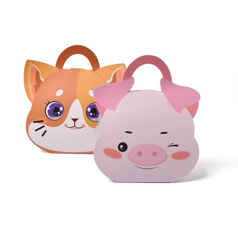 Cartoon Animal Paper Gift Boxes With Handle For Candy Party Favor Cute Cat Pig Patterns For Children Birthday Celebration