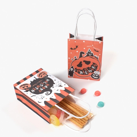 Sacs Cadeaux de Fête d'Halloween Mini en Papier Kraft Blanc pour Bonbons Avec Poignées pour Trick Or Treat Halloween