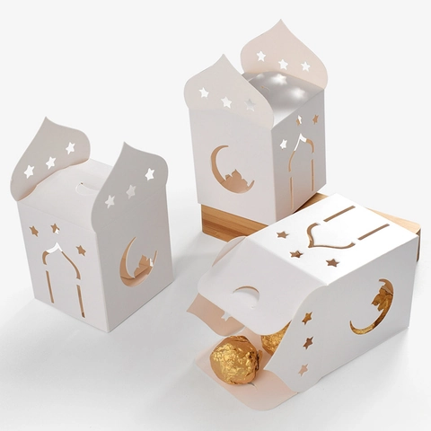 Hohlstern Mond Laser Geschnittene Geschenkbox Weißes Papier Schloss Süßigkeitenschachtel Für Ramadan Eid Party