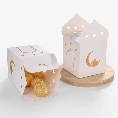 Hohlstern Mond Laser Geschnittene Geschenkbox Weißes Papier Schloss Süßigkeitenschachtel Für Ramadan Eid Party
