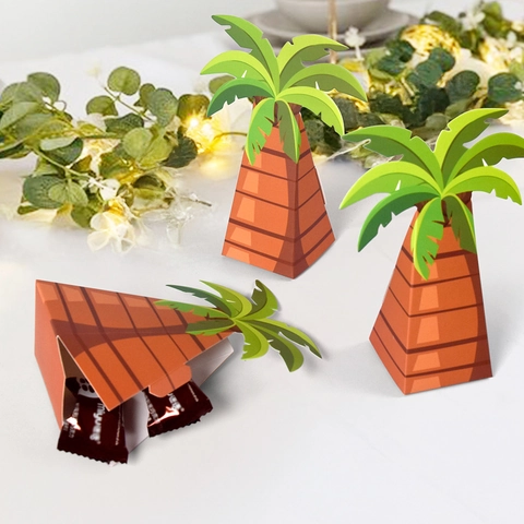 Palm Tree Shape Candy Gift Boxes Creative Cardboard Foldable Party Treat Packaging Tropical Theme Favors Decor