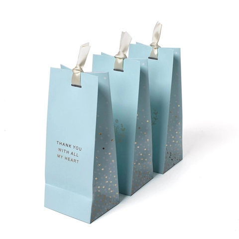 Bolsa De Regalo De Papel Azul Claro Con Pan De Oro Thank You Y Lazo De Cinta Crema Para Bodas Compras