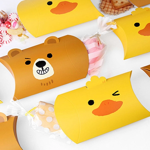 Cartoon Animal Pillow Shaped Gift Packaging Box Coated Paper Folding Box For Candy Cookies Cute Bear Duck Design