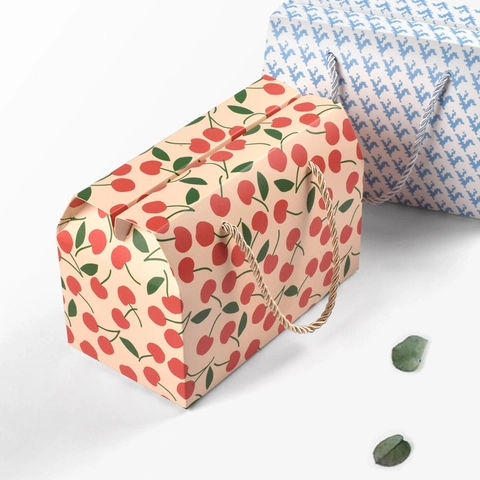 Tragbare Handgehaltene Karton Geschenkbox Für Kekse Macaron Backverpackung Box Kirsch Geometrischer Druck Souvenir Geschenktüte Für Hochzeitsfeier