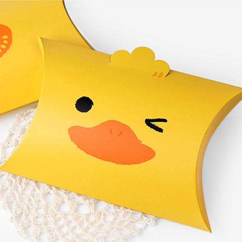 Boîte Cadeau Forme Oreiller Motif Ours Canard Carton Blanc Boîte Emballage Bonbons pour Fête Anniversaire Mariage Célébration