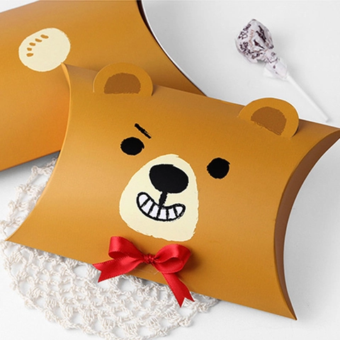 Boîte Cadeau Forme Oreiller Motif Ours Canard Carton Blanc Boîte Emballage Bonbons pour Fête Anniversaire Mariage Célébration