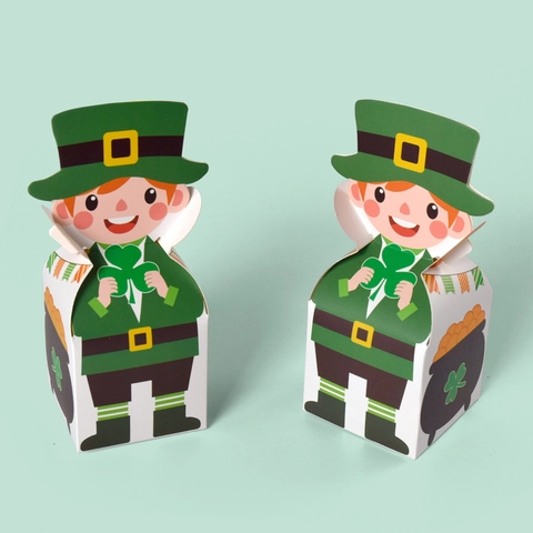St. Patrick's Day Kobold Geschenkbox Grün Kleeblatt Goldtopf Cartoon Papier Süßigkeiten Verpackung Box Für Party Deko