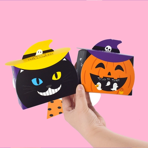Boîtes De Bonbons Halloween Forme Citrouille Chat Noir Carton Emballage Cadeau Design Chapeau De Sorcier Fournitures De Fête