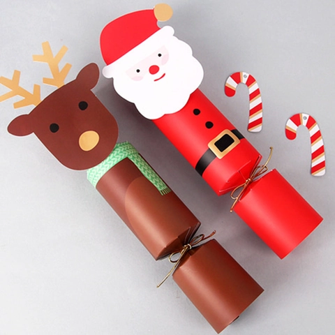 Scatole Regalo Cracker di Natale a Forma di Babbo Natale e Renna in Cartone per Caramelle Confezione Fai da Te per Feste
