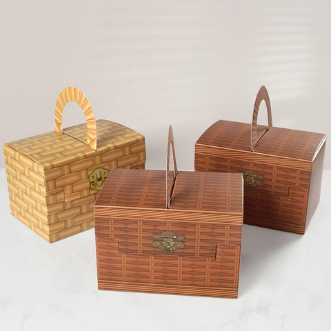 Woven Pattern Paper Gift Box Handheld Pastoral Style Favor Box For Wedding Candy Gift Packaging Portable Retro Basket Style Box
