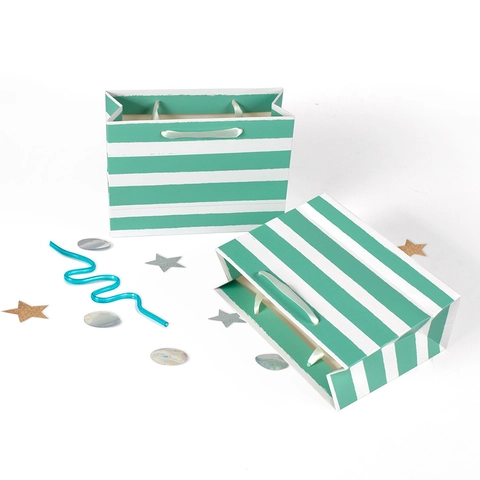 Bolsa de Regalo a Rayas Cartulina Blanca Gruesa Con Asa de Cinta de Satén Verde Menta Blanco Bolsa de Papel para Fiesta Boda
