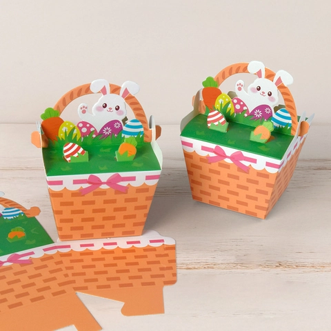 Easter Gift Boxes Paper Candy Baskets Cartoon Rabbit Eggs Carrot Design DIY Foldable Party Favor Packaging