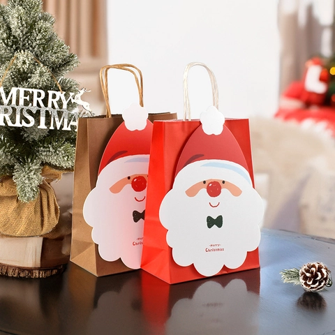 Christmas Kraft Paper Gift Bag With 3D Santa Claus Reindeer Snowman Card Decoration Festive Party Favor Handbag For Candy Gift