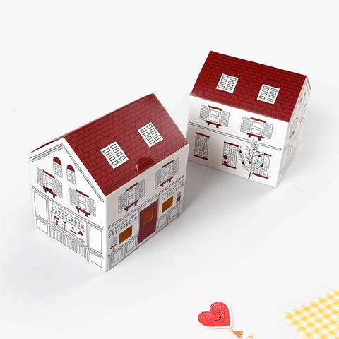 Hausform Geschenkbox Kreativ Karton Papier Bäckerei Verpackung Für Süßigkeiten Französisch Patisserie Stil Dekoratives Rotes Dach