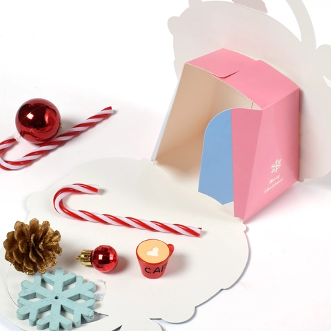 Tragbare Weihnachts-Geschenkbox Aus Papier Mit Rentier- Und Schneemannmuster Für Süßigkeiten Und Backwaren Party-Geschenk