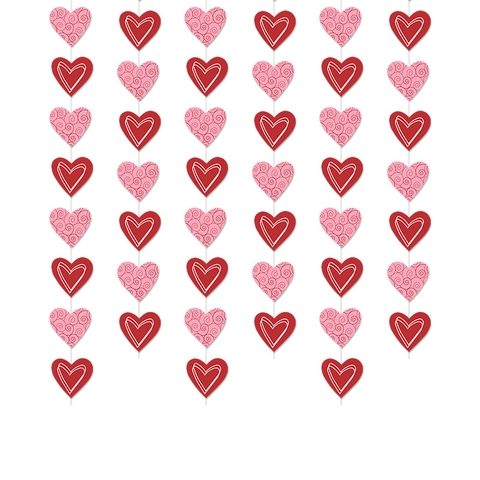 Romantic Valentine's Day Heart Paper Garland Pink Red Heart String Banner For Wedding Birthday Party Hanging Decoration Pull Flag