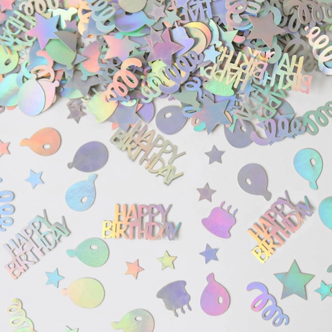 Coriandoli Festa Buon Compleanno Paillettes Iridescenti Laser Olografiche Celebrazione Stella Palloncino Torta Forme