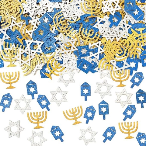 Confettis Hanukkah Papier Pailleté Étoile De David Menorah Dreidel Formes Décoration Table Fête Bleu Or Argent