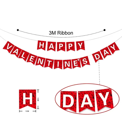 Banner Di San Valentino Carta Motivo Rosa Rossa Ghirlanda Coda Di Rondine Decorazioni Per Feste Romantiche