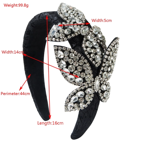 Cerchietto Barocco Di Lusso Con Strass E Farfalla Fascia Per Capelli Larga In Tessuto Elegante Festa Matrimonio Donna