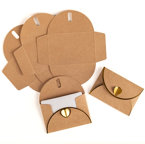 Kraft Paper Envelopes Heart Shape Closure Vintage Style Greeting Cards Gift Packaging DIY Stationery Invitation Letter