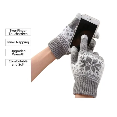 Knitted Winter Gloves Women Acrylic Snowflake Pattern Warm Fleece Lined Touch Screen Compatible Outdoor Thermal Mittens