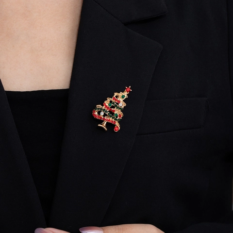Spilla a Forma di Albero di Natale Pupazzo di Neve Mela per Donna in Lega di Zinco Strass Smalto Gioielli Natalizi Accessorio Regalo