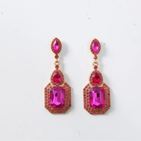 Vintage Long Dangle Earrings Zinc Alloy Rhinestone Artificial Gemstone Exaggerated Banquet Party Accessory Women