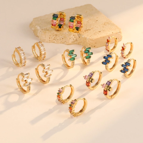 Kleurrijke Zirkonia Hoop Oorbellen Koper Geometrisch Retro Luxe Unieke Minimalistische Sieraden Voor Dames
