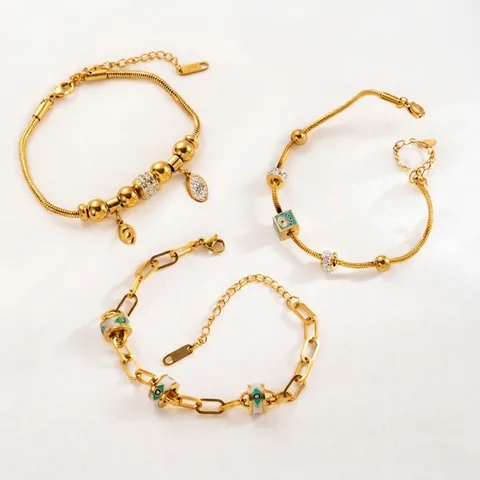 Bracciale Di Perline Malocchio In Acciaio Inossidabile Placcato Oro Gioielli Di Moda Per Donne Design Di Nicchia Stile Pendolare