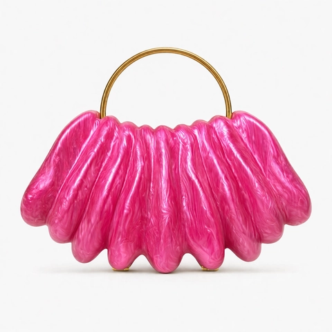 Women Wave Acrylic Evening Bag With Gold Metal Round Handle Marble Pattern Shell Shape Designer Dinner Clutch