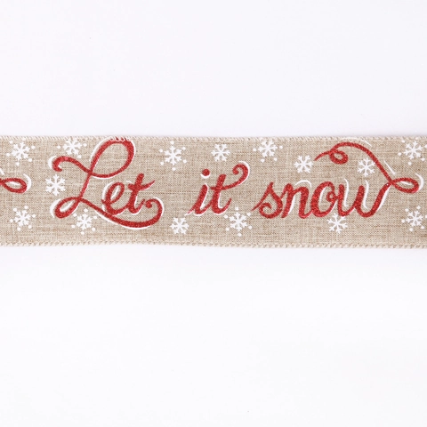 Weihnachts Leinenimitat Band Mit Glitzer Let It Snow Merry Christmas Bedruckt Schneeflocke Rustikaler Feiertags Baumschmuck Bastelband