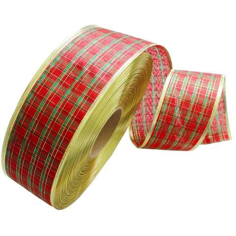 Weihnachten Karo Schleifenband Golddrahtkante Rot Grün Schottenkaro Stoffband Rolle Für Weihnachtsbaum Party Dekoration