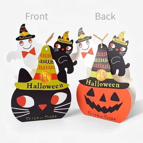 Creative Halloween Pumpkin Ghost Cat Paper Candy Gift Box Foldable Party Favor Treat Packaging Box With Cards