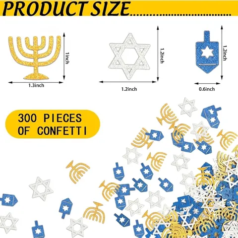 Confettis Hanukkah Papier Pailleté Étoile De David Menorah Dreidel Formes Décoration Table Fête Bleu Or Argent