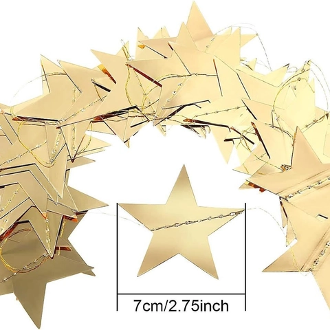 Mirror Gold Star Garland Hanging Decoration Metallic Paper Star Banner For Birthday Wedding Party Christmas Holiday Decoration