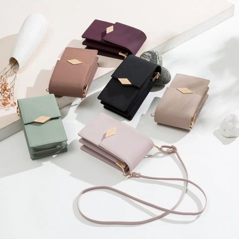 Borsa A Tracolla Per Cellulare Da Donna Pelle PU Motivo Trapuntato Tracolla Regolabile Mini Pochette Elegante