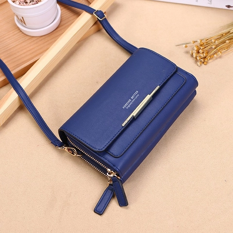 Women Multi Functional Crossbody Mobile Phone Bag PU Leather Zipper Snap Long Strap Wallet Purse