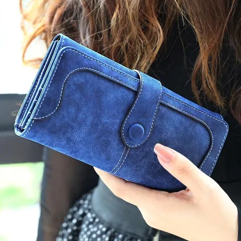 Portefeuille Long Femme En Similicuir Mat Triplié Grande Capacité Pochette Vintage Simple Sac À Main Avec Fentes Pour Cartes