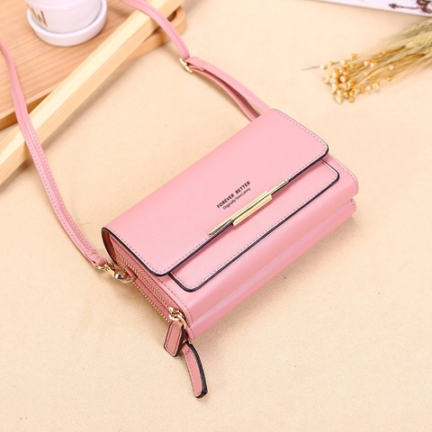 Women Multi Functional Crossbody Mobile Phone Bag PU Leather Zipper Snap Long Strap Wallet Purse