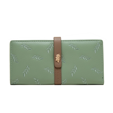 Portafoglio Lungo da Donna in Pelle PU con Ricamo a Foglia Elegante Pochette Trifold Porta Carte di Credito con Cerniera