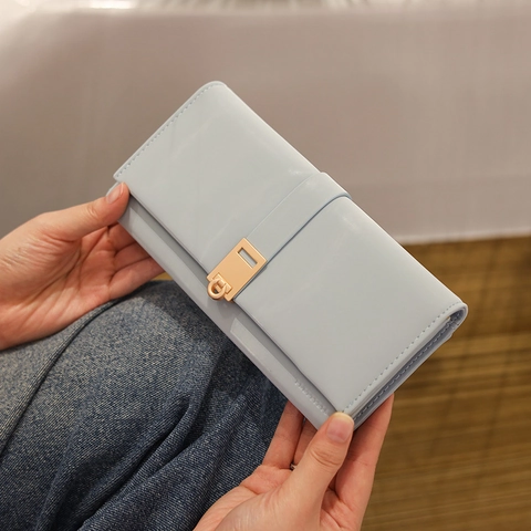 Damen Geldbörse Lang PU Leder Große Kapazität Viele Kartenfächer Faltbar Einfache Clutch Metallschnalle Elegant Handtasche