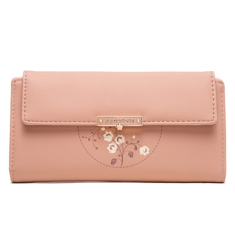 Damen Mode Lange Geldbörse Blumendruck PU-Leder Dreifach Gefaltete Clutch Mehrere Kartenfächer Druckknopf Verschluss Damen Handtasche