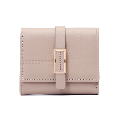Women Short Tri-fold PU Leather Wallet Rectangular Metal Buckle Multi Card Slots Zipper Coin Pocket Minimalist Purse
