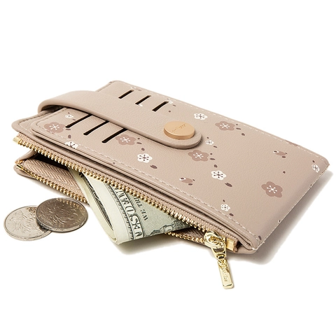 Women's Floral Print PU Leather Card Holder Wallet Slim Vertical Card Case With Zipper Pocket And Snap Closure Korean Sweet Style ID Credit Card Organizer