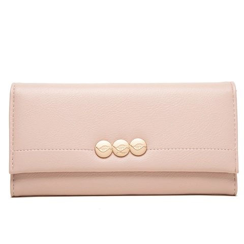 Damen Geldbörse Lang Mehrfach Gefaltet PU Leder Große Kapazität Kartenhalter Mit Blatt Metallknopf Elegante Clutch