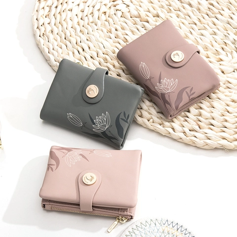 Prettyzys Cartera Corta Mujer Estampado Floral Cuero PU Hebilla Cremallera Pequeño Monedero Porta Tarjetas Para Niñas