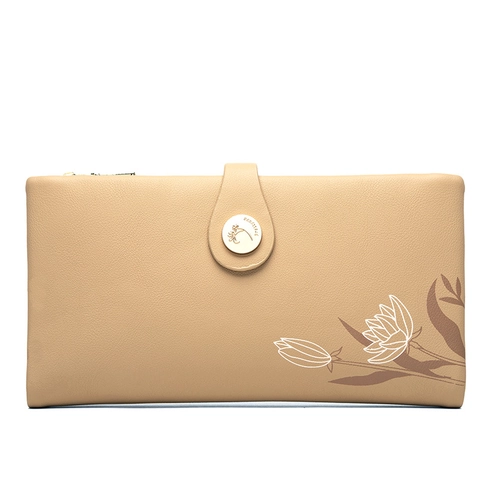 Portafoglio Lungo Donna Pelle PU Stampa Floreale Grande Capacità Multi Slot Carte Cerniera Bottone Pressione Elegante