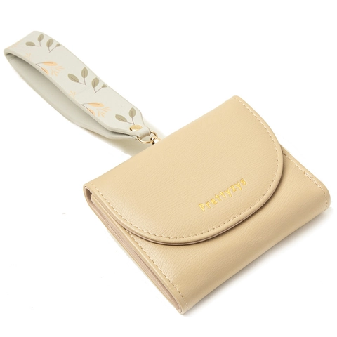 Piccolo Portafoglio Donna in Pelle PU a Tre Ante Con Cinturino a Fiori Portamonete Corto Porta Carte Ciondolo a Foglia Moda