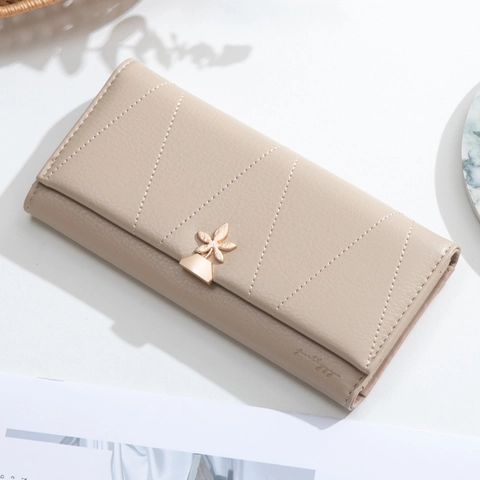 Damen Mode PU Leder Lange Brieftasche Mit Blumen Metallschnalle V-Steppung Clutch Geldbörse Prettyzys Mehrere Kartenfächer Handy Tasche